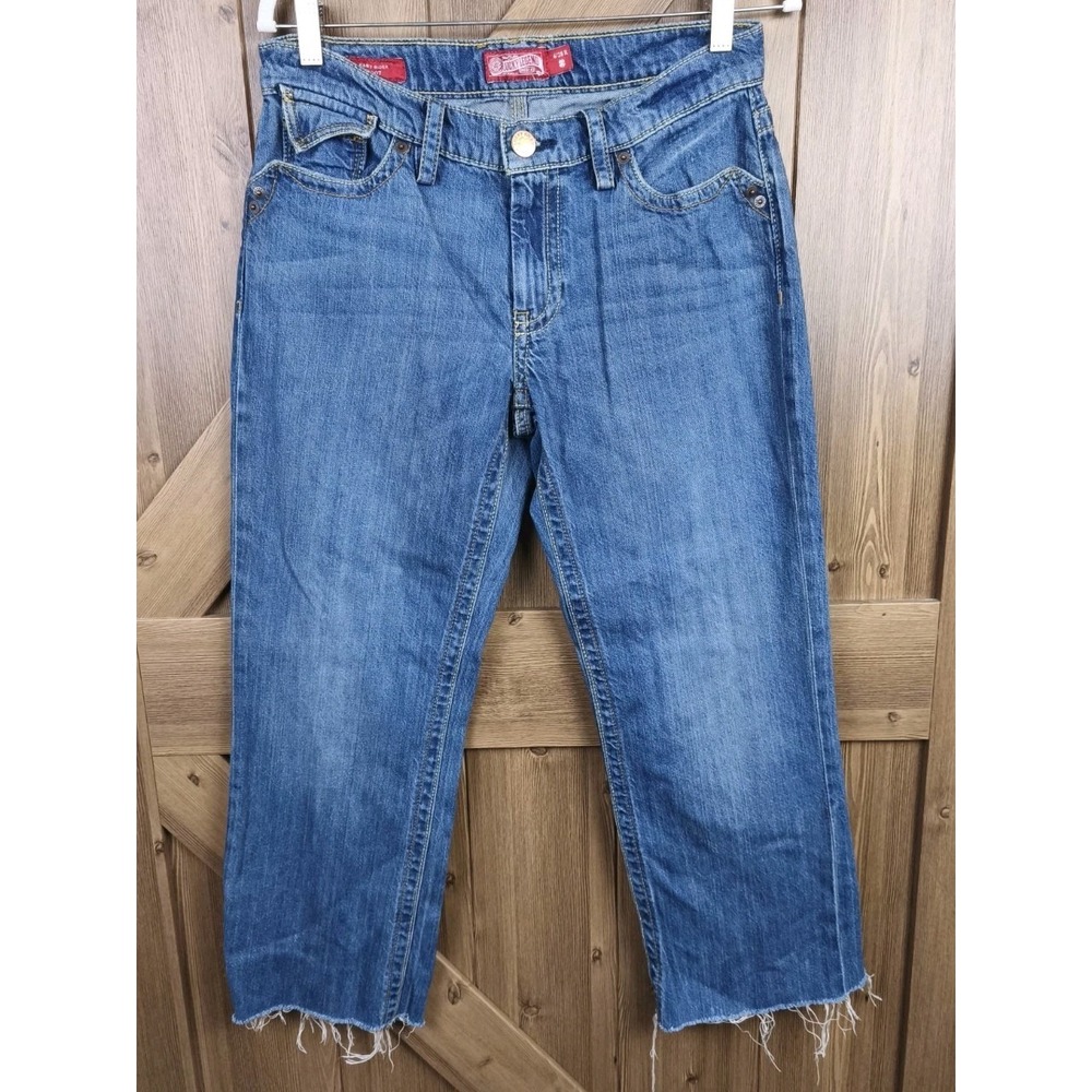 Lucky Brand Easy Rider Boot Jeans Medium Wash Frayed Hem Size 6/28R Lucky Legend